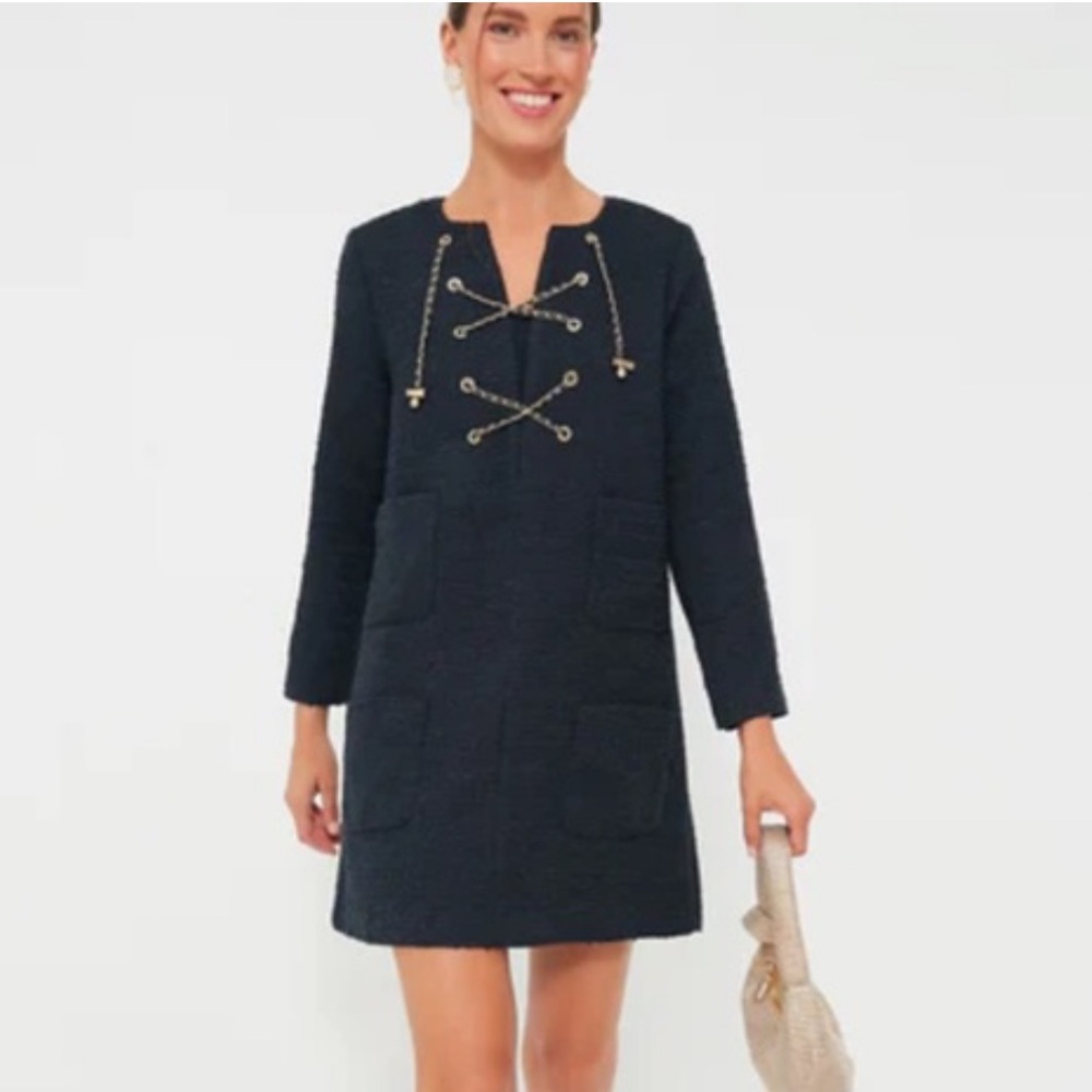 Tuckernuck Womens Medium Navy Blue Tweed Chain Detail Dress
